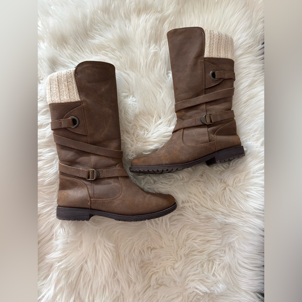 Rachel Shoes Brown Winter Boots with Knit Cuff - Picture 1 of 14